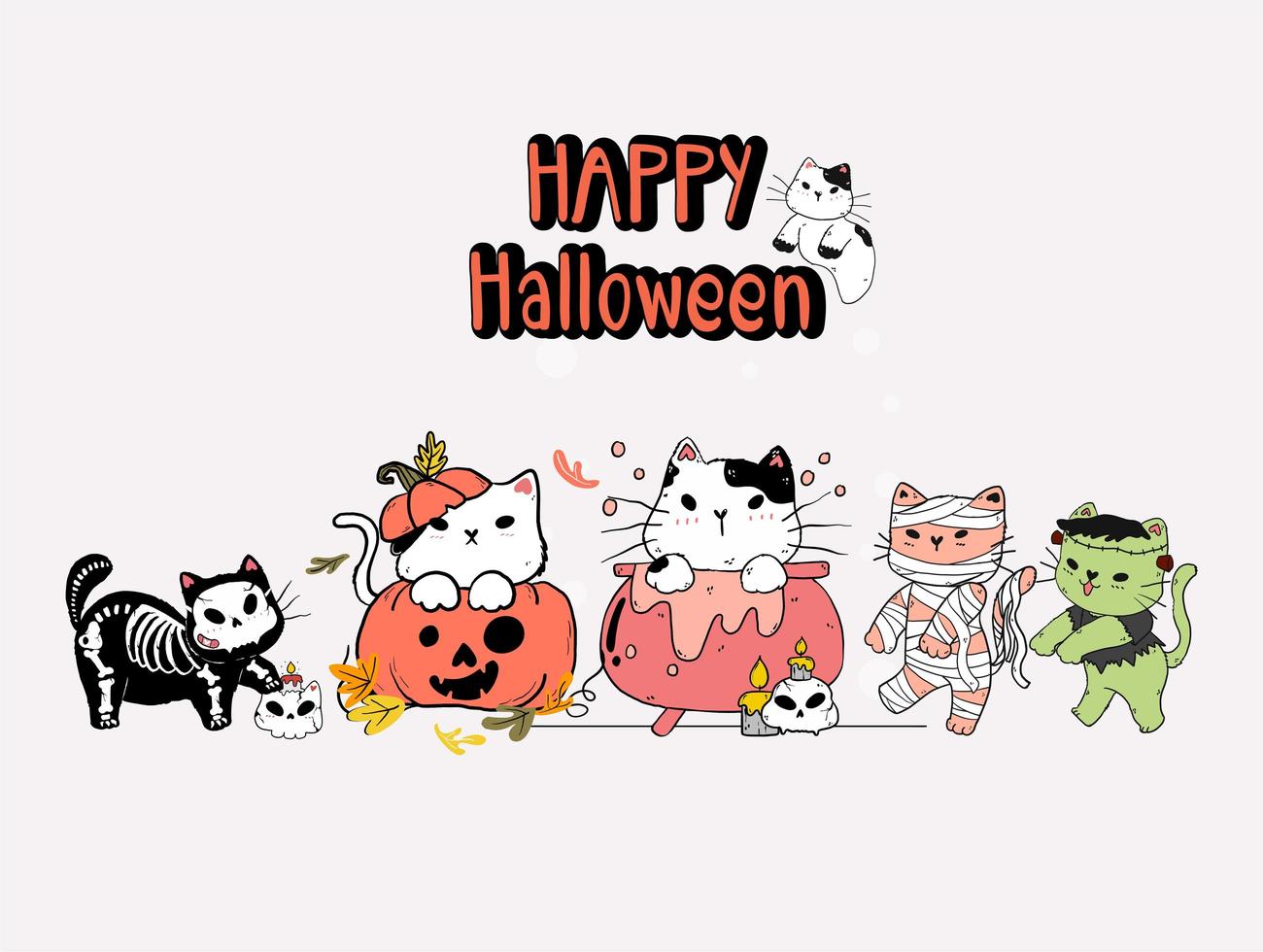 set di simpatici gatti di halloween in costume vettore