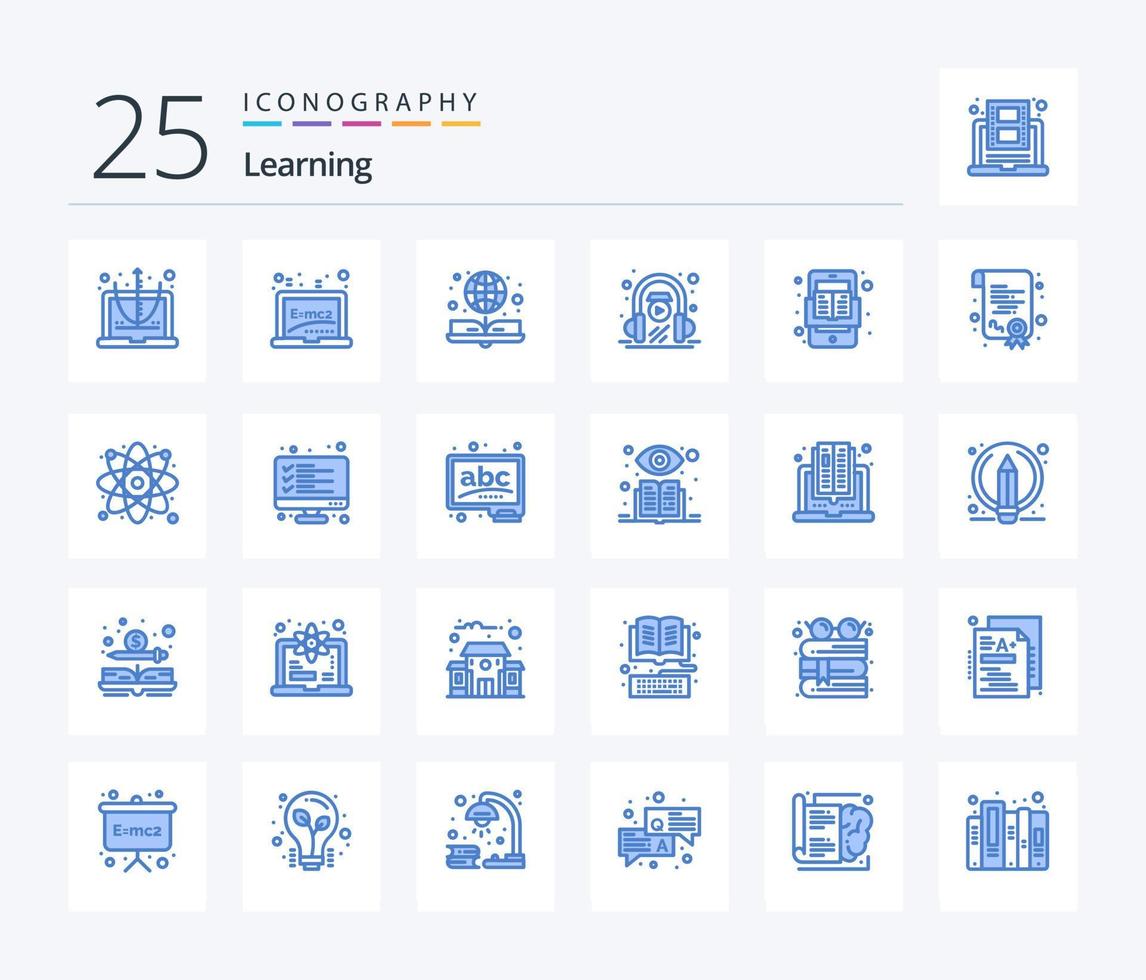 apprendimento 25 blu colore icona imballare Compreso mobile. giocare a. libro. apprendimento. e apprendimento vettore