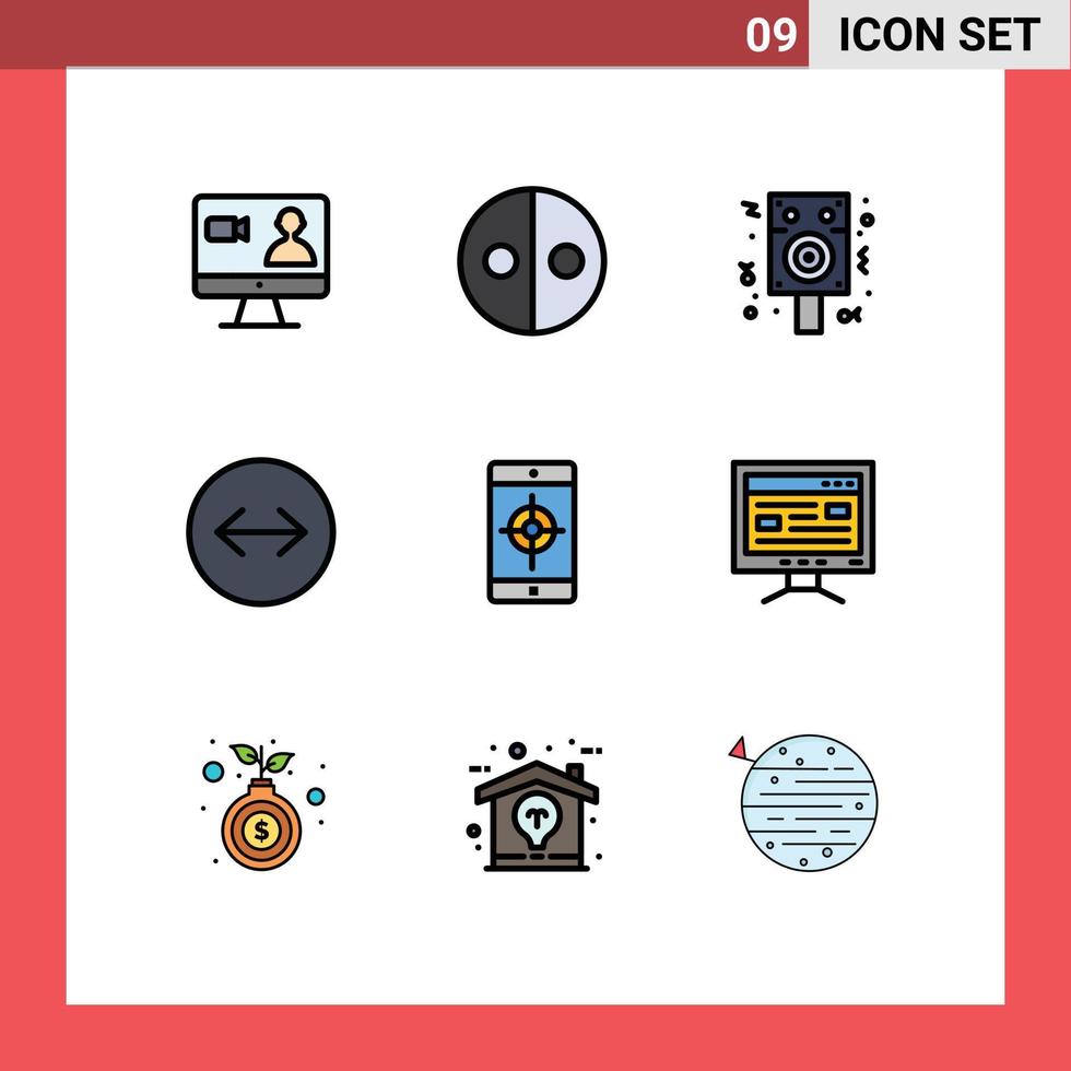 gruppo di 9 riga piena piatto colori segni e simboli per mobile applicazione applicazione altoparlante rubare frecce orizzontale rubare modificabile vettore design elementi