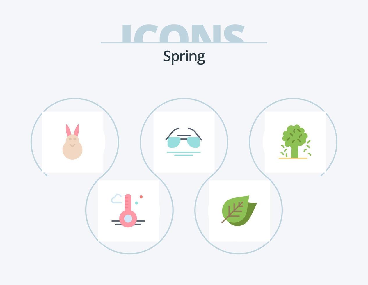 primavera piatto icona imballare 5 icona design. Mela. primavera. coniglietto. Visualizza. galsses vettore