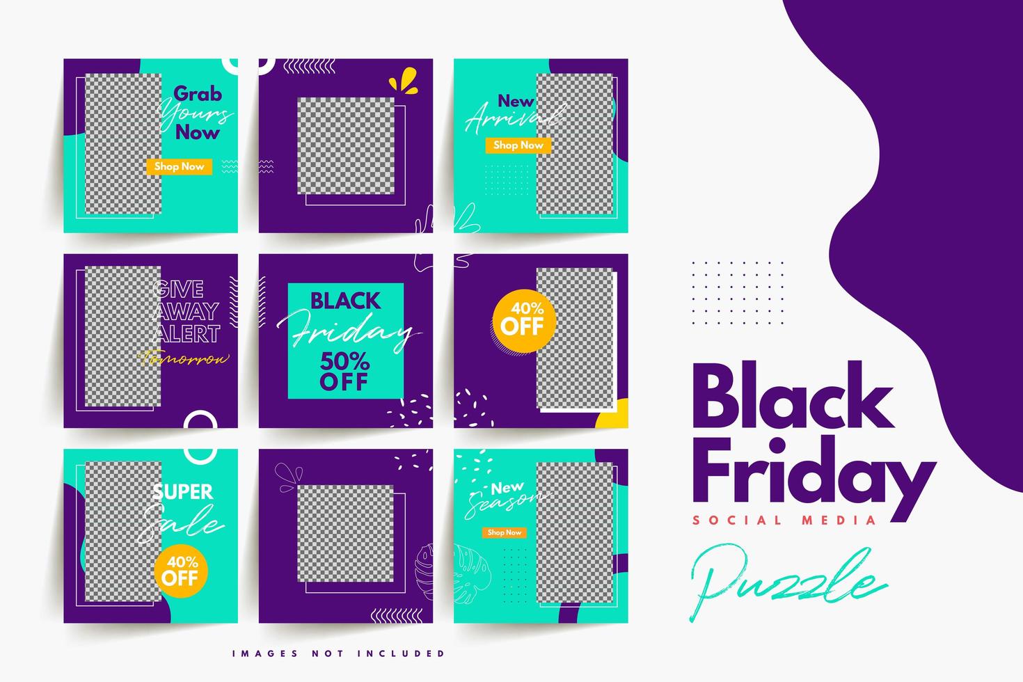 modello di puzzle di social media colorato alla moda venerdì nero per la vendita di prodotti e promozione di sconti vettore