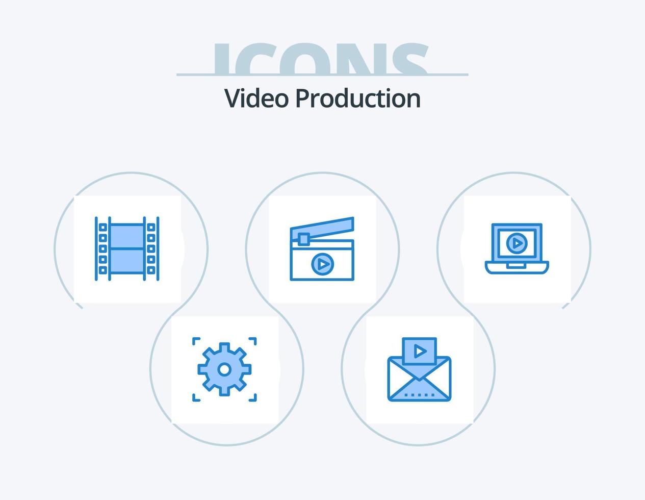 video produzione blu icona imballare 5 icona design. . computer. media. il computer portatile. film vettore