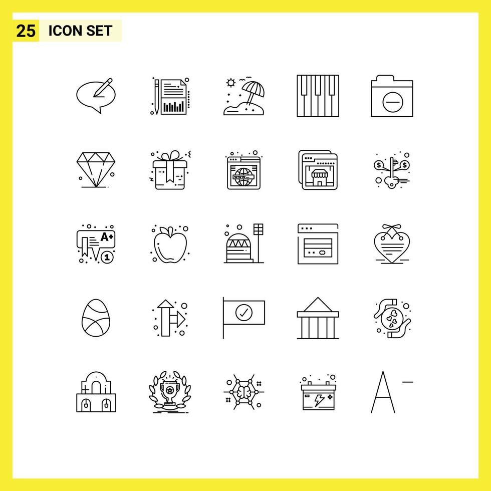 25 linea concetto per siti web mobile e applicazioni cartella pianoforte foglio musica Audio modificabile vettore design elementi