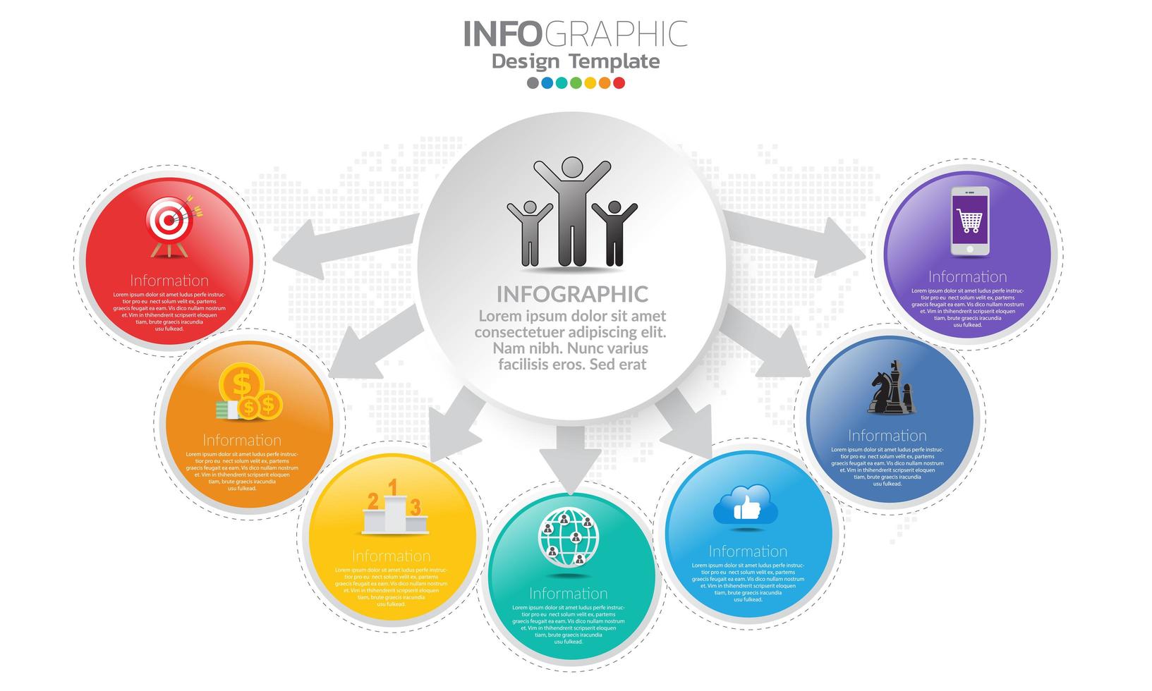 modello di infografica timeline con frecce e 7 opzioni di design piatto vettore