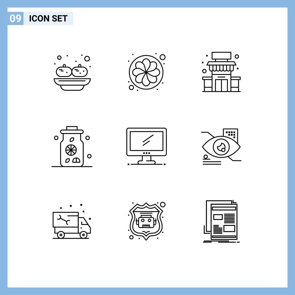 utente interfaccia imballare di 9 di base lineamenti di dispositivo computer edificio bevanda acqua modificabile vettore design elementi