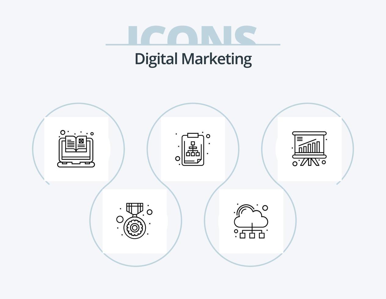 digitale marketing linea icona imballare 5 icona design. connessione. ricerca. e-mail. gestione. bicchiere vettore