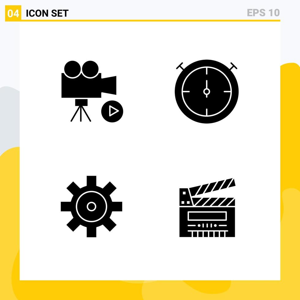 4 utente interfaccia solido glifo imballare di moderno segni e simboli di telecamera veicolo configurazione film Timer tagliare modificabile vettore design elementi