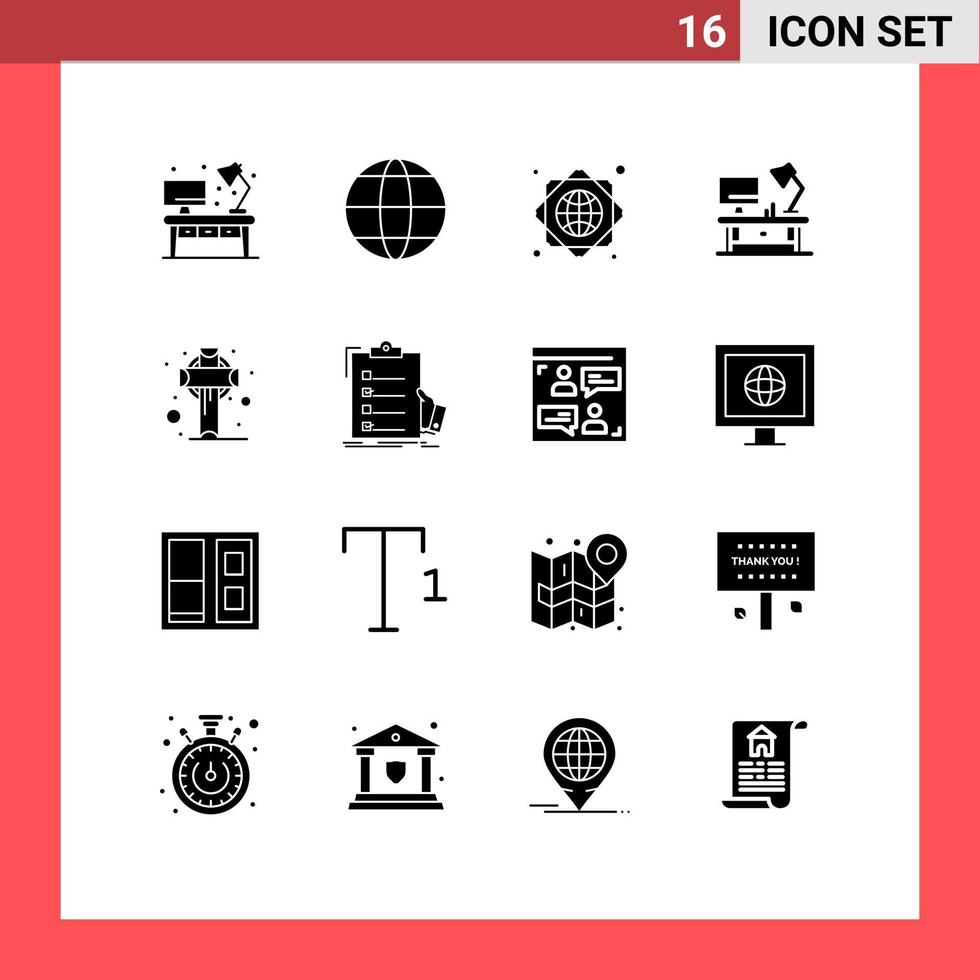 16 solido glifo concetto per siti web mobile e applicazioni santo Irlanda globale Rete attraversare ufficio tavolo modificabile vettore design elementi