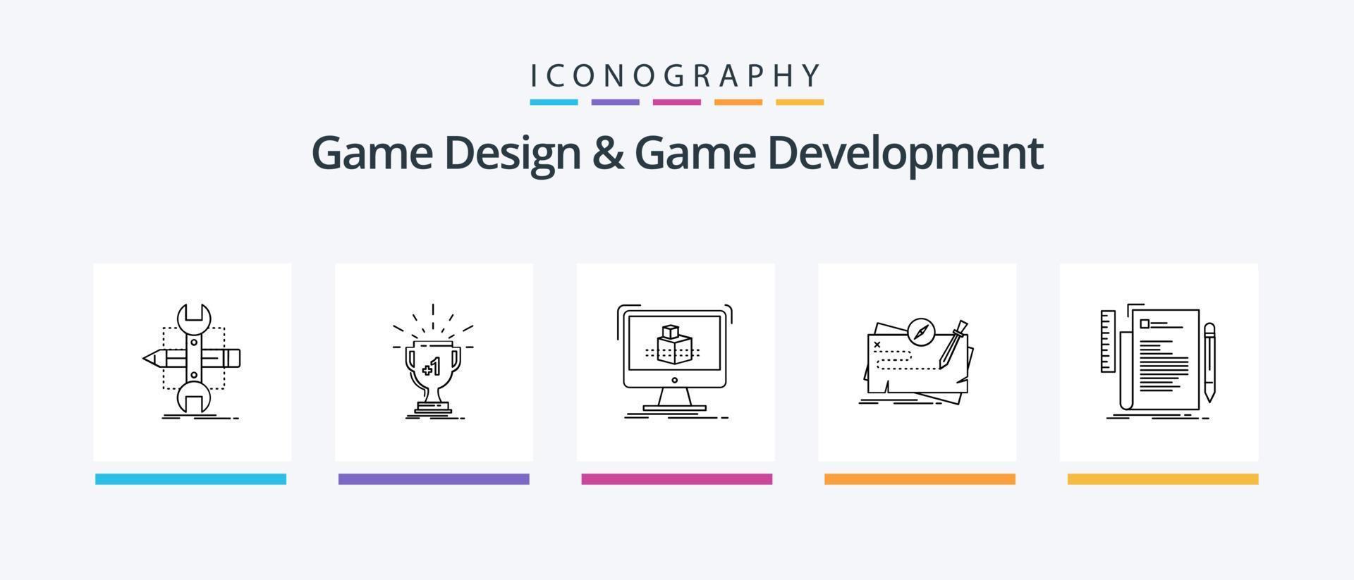 gioco design e gioco sviluppo linea 5 icona imballare Compreso file. codice. ricerca. editoria. gioco. creativo icone design vettore