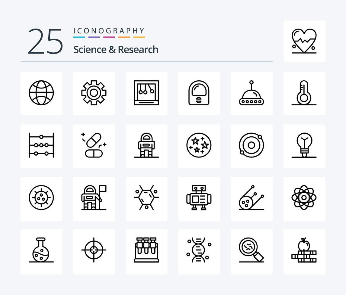 scienza 25 linea icona imballare Compreso temperatura. ufo. culla. spazio. completo da uomo vettore