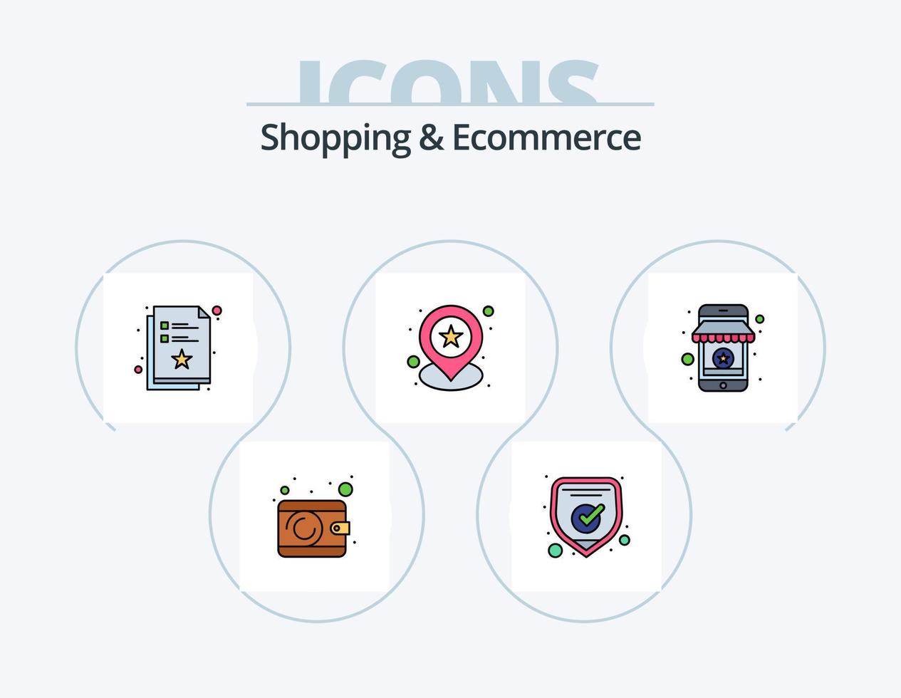 shopping e e-commerce linea pieno icona imballare 5 icona design. borsetta. i soldi. navigare. pagamento . carta vettore