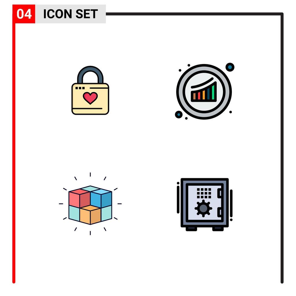 riga piena piatto colore imballare di 4 universale simboli di serratura statistica cuore pirata crescita labirinto modificabile vettore design elementi