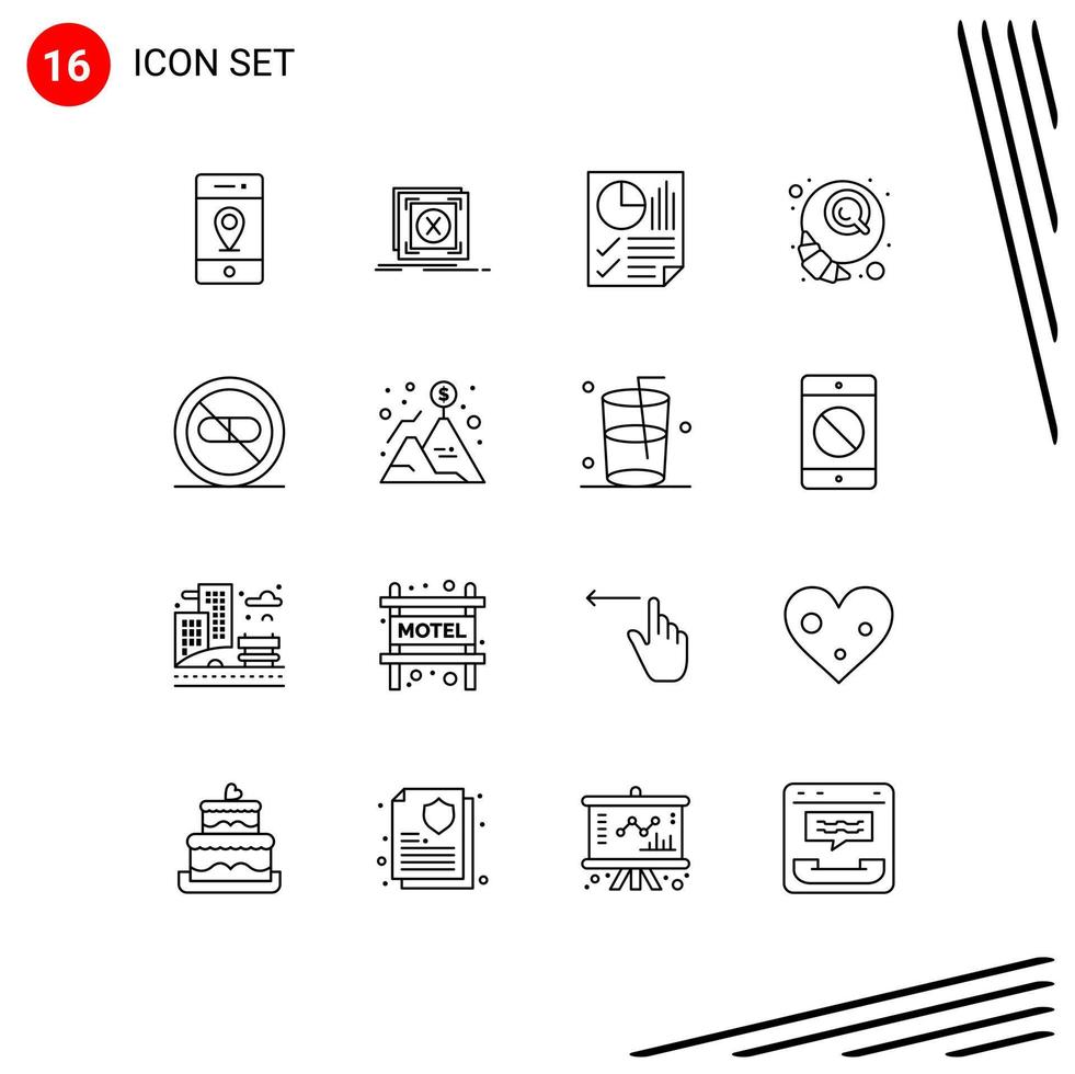 moderno impostato di 16 lineamenti e simboli come come mattina caffè server prima colazione pagina modificabile vettore design elementi