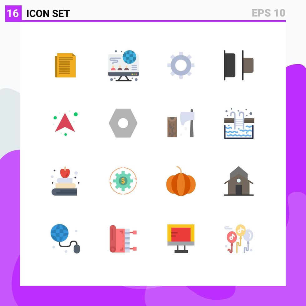 mobile interfaccia piatto colore impostato di 16 pittogrammi di di base su Ingranaggio frecce sinistra modificabile imballare di creativo vettore design elementi