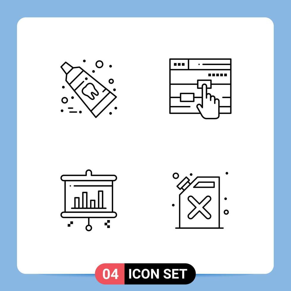 moderno impostato di 4 riga piena piatto colori pittogramma di dentale proiettore dentifricio toccare barile modificabile vettore design elementi