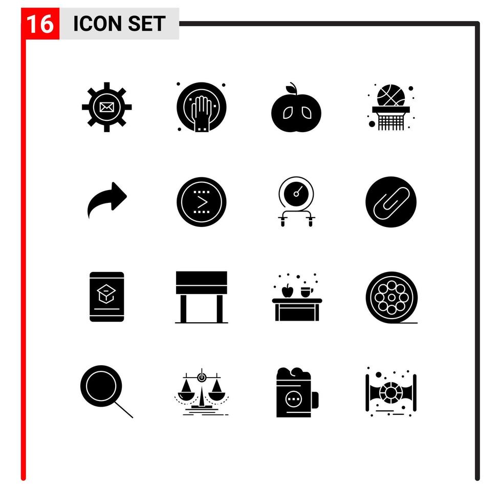 universale icona simboli gruppo di 16 moderno solido glifi di giusto freccia terme cestino netto cestino palla modificabile vettore design elementi
