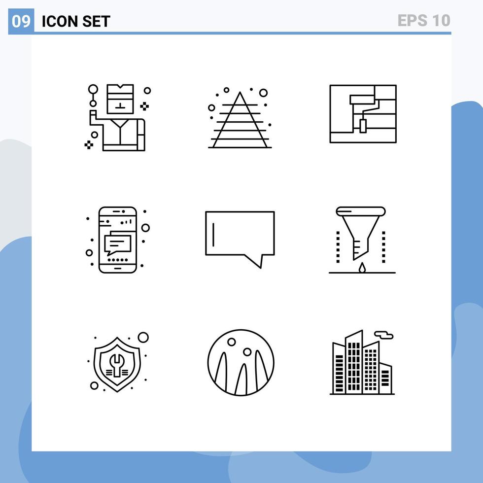 mobile interfaccia schema impostato di 9 pittogrammi di Chiacchierare testo costruzione Telefono Messaggio modificabile vettore design elementi