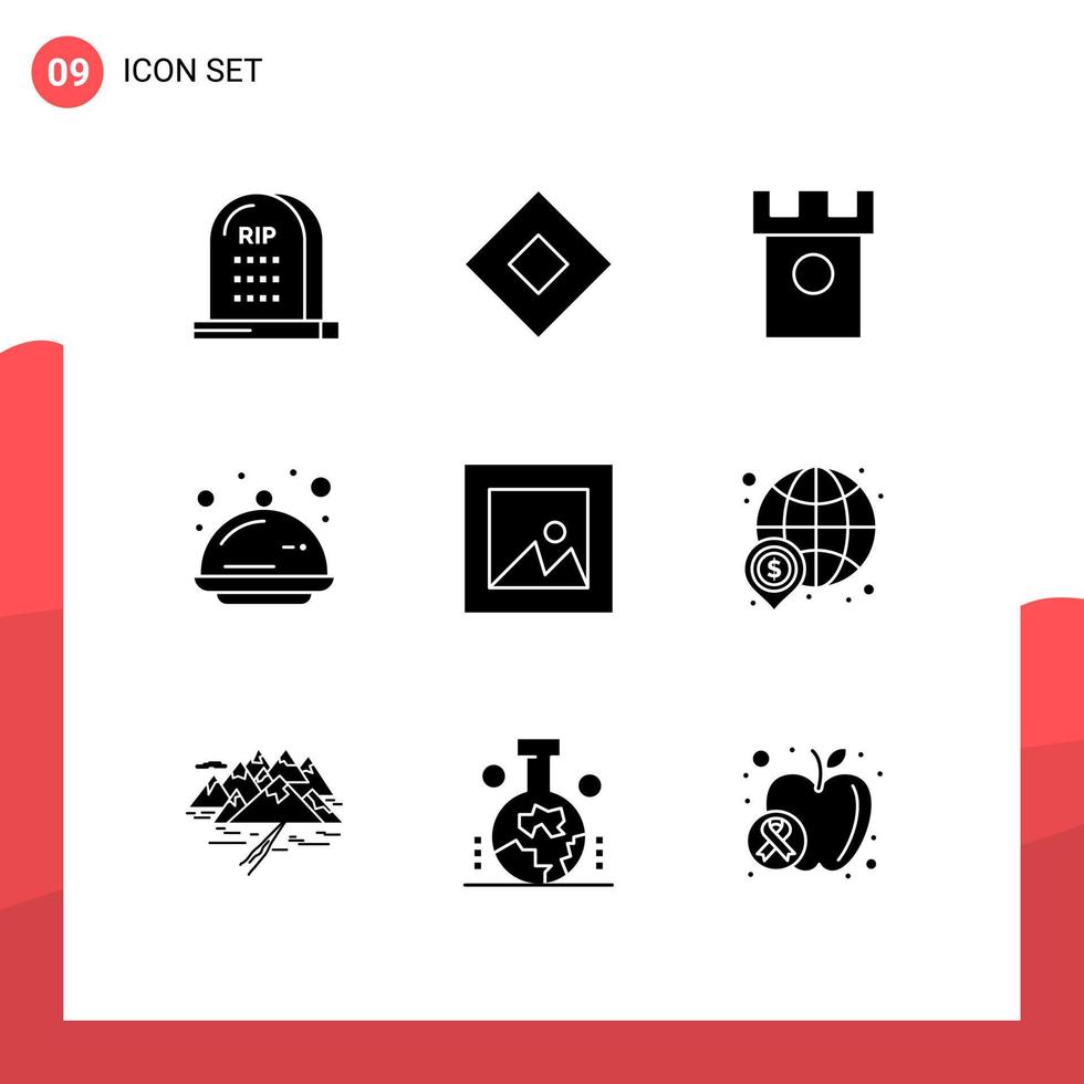 9 utente interfaccia solido glifo imballare di moderno segni e simboli di festa cibo simboli copertina colline modificabile vettore design elementi
