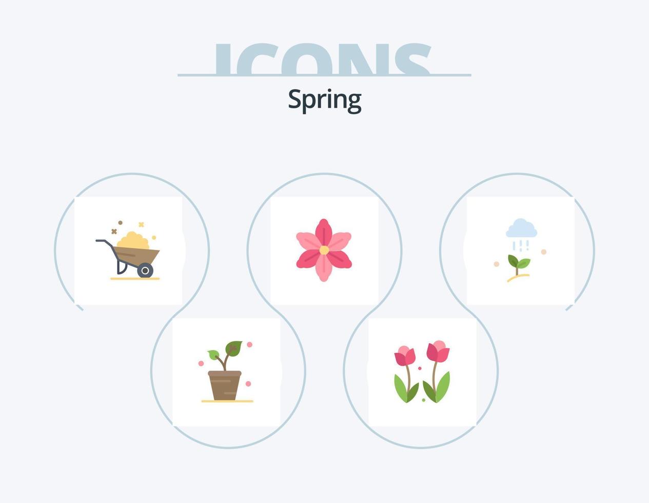primavera piatto icona imballare 5 icona design. nube pioggia. natura. primavera. floreale. primavera vettore
