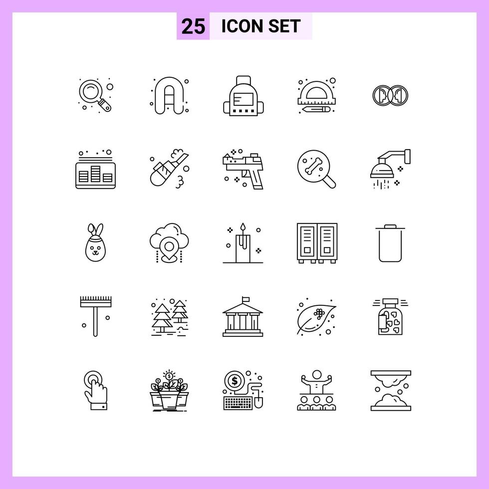 25 creativo icone moderno segni e simboli di Audio duplicare formazione scolastica doppio moneta modificabile vettore design elementi
