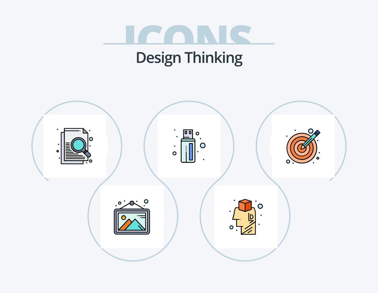 design pensiero linea pieno icona imballare 5 icona design. . mente. file. conoscenza. USB vettore