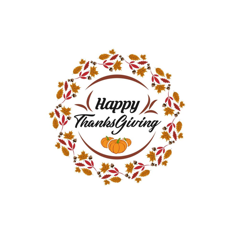 contento ringraziamento giorno con autunno le foglie. mano disegnato testo lettering per ringraziamento giorno vettore