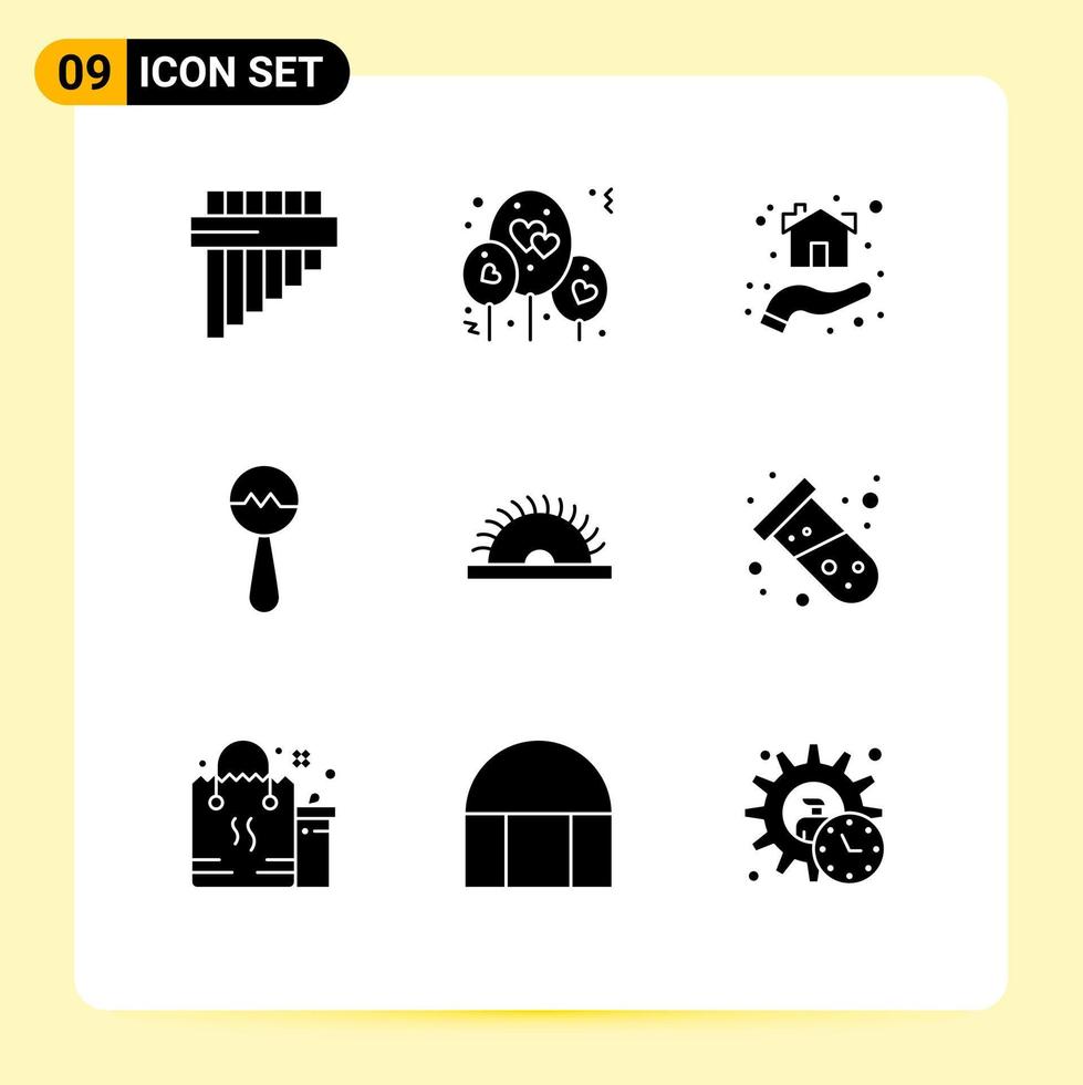 9 solido glifo concetto per siti web mobile e applicazioni utensili sega casa costruzione maracas modificabile vettore design elementi