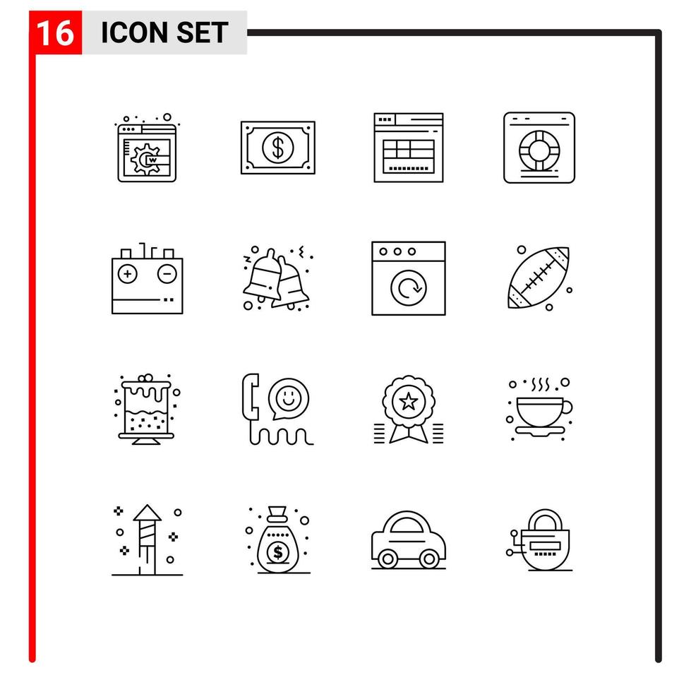 impostato di 16 moderno ui icone simboli segni per caricare servizio sicuro protezione salvagente modificabile vettore design elementi
