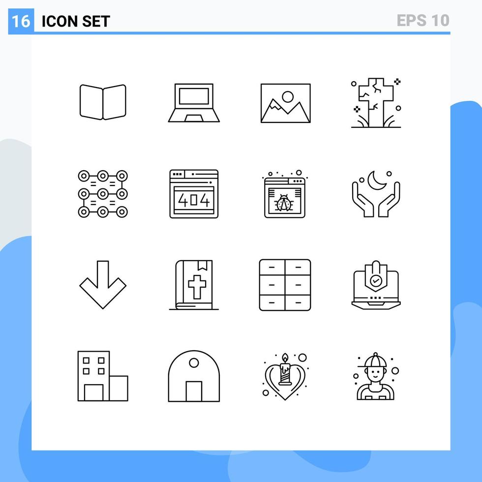 impostato di 16 vettore lineamenti su griglia per tomba attraversare hardware cimitero fotografo modificabile vettore design elementi