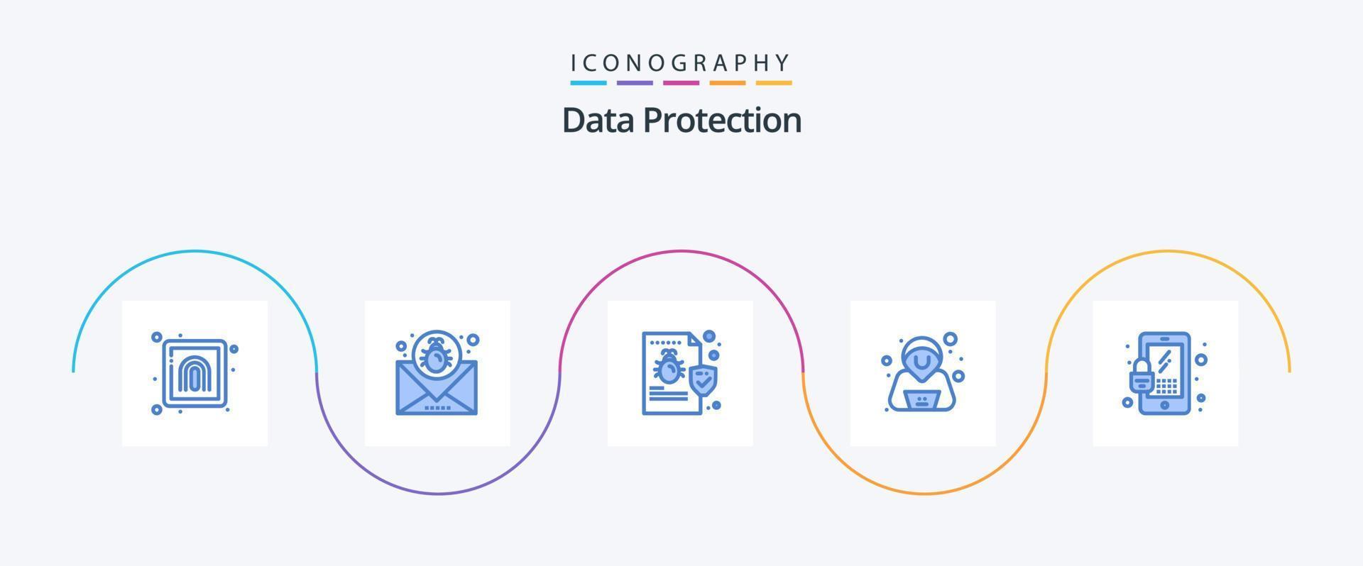 dati protezione blu 5 icona imballare Compreso serratura. pirata. Messaggio. Confermare. sicurezza vettore