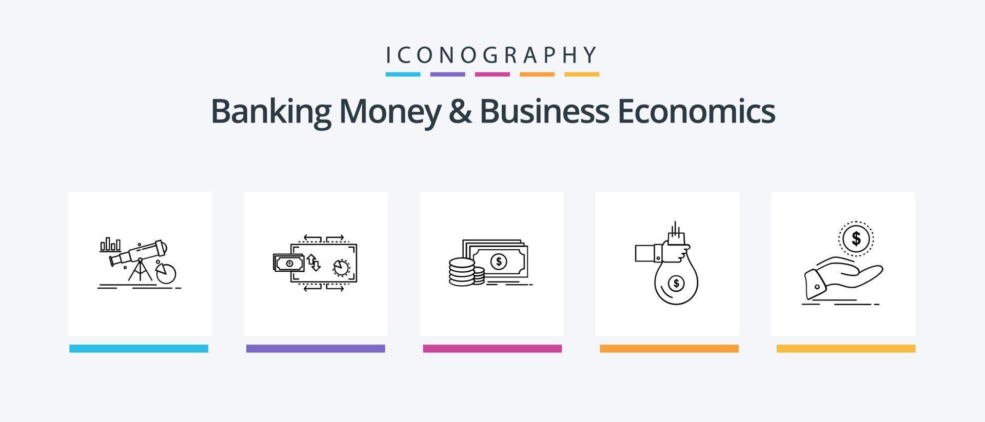 bancario i soldi e attività commerciale economia linea 5 icona imballare Compreso fluire. circolazione. visione. predizione. previsione. creativo icone design vettore