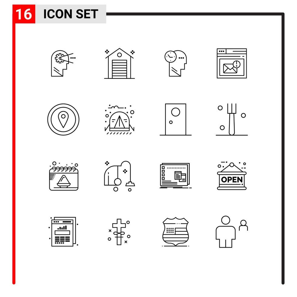 16 tematico vettore lineamenti e modificabile simboli di GPS pagina tempo posta del browser modificabile vettore design elementi