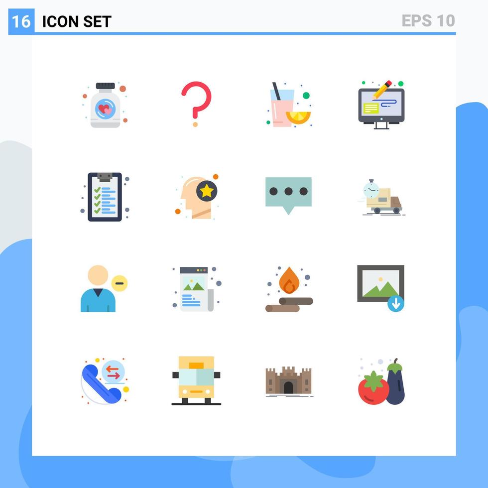 16 piatto colore concetto per siti web mobile e applicazioni apprendimento lista di controllo frutta penna modificare modificabile imballare di creativo vettore design elementi