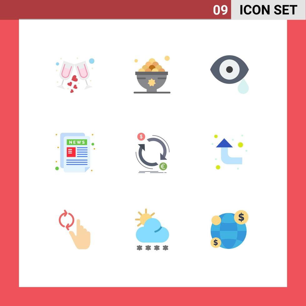 moderno impostato di 9 piatto colori pittogramma di notizia lettera giornale pasto notizia scienza modificabile vettore design elementi