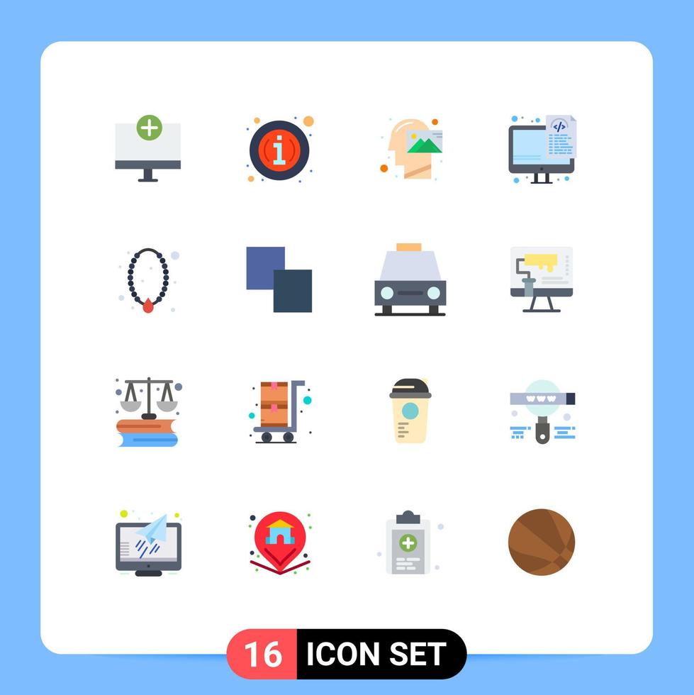 mobile interfaccia piatto colore impostato di 16 pittogrammi di File ottimizzazione informazione codifica pensiero modificabile imballare di creativo vettore design elementi