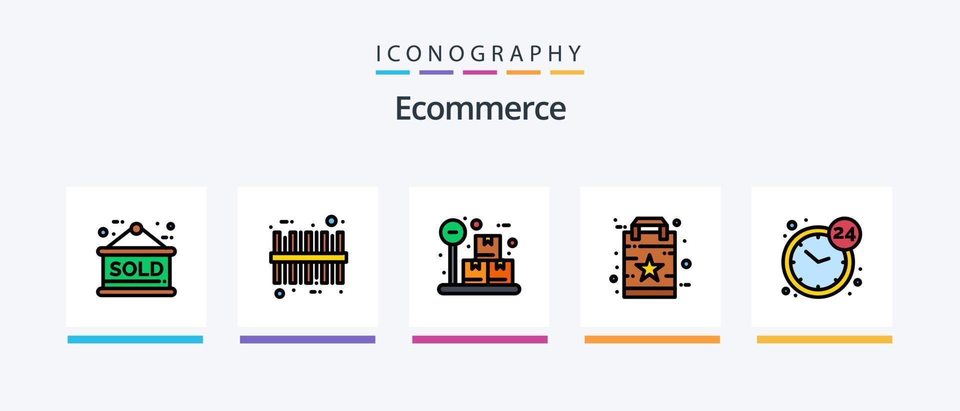 e-commerce linea pieno 5 icona imballare Compreso consegna. FAQ. mercato. acquisti. Borsa. creativo icone design vettore