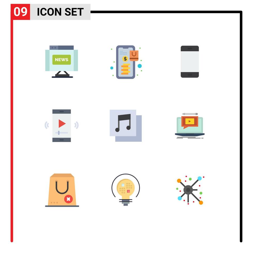 gruppo di 9 piatto colori segni e simboli per video giocatore App multimedia computer film schermo i phone modificabile vettore design elementi