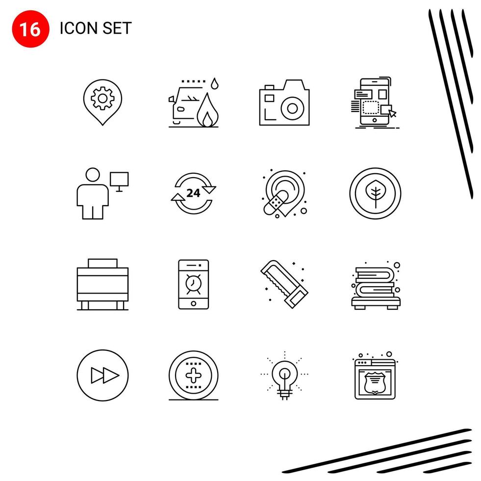 moderno impostato di 16 lineamenti e simboli come come corpo UX telecamera ui mobile modificabile vettore design elementi