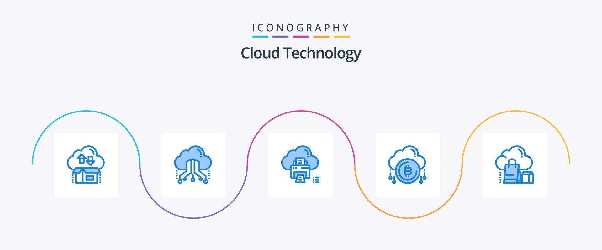 nube tecnologia blu 5 icona imballare Compreso morso. nube. Rete. dispositivo. Stampa vettore