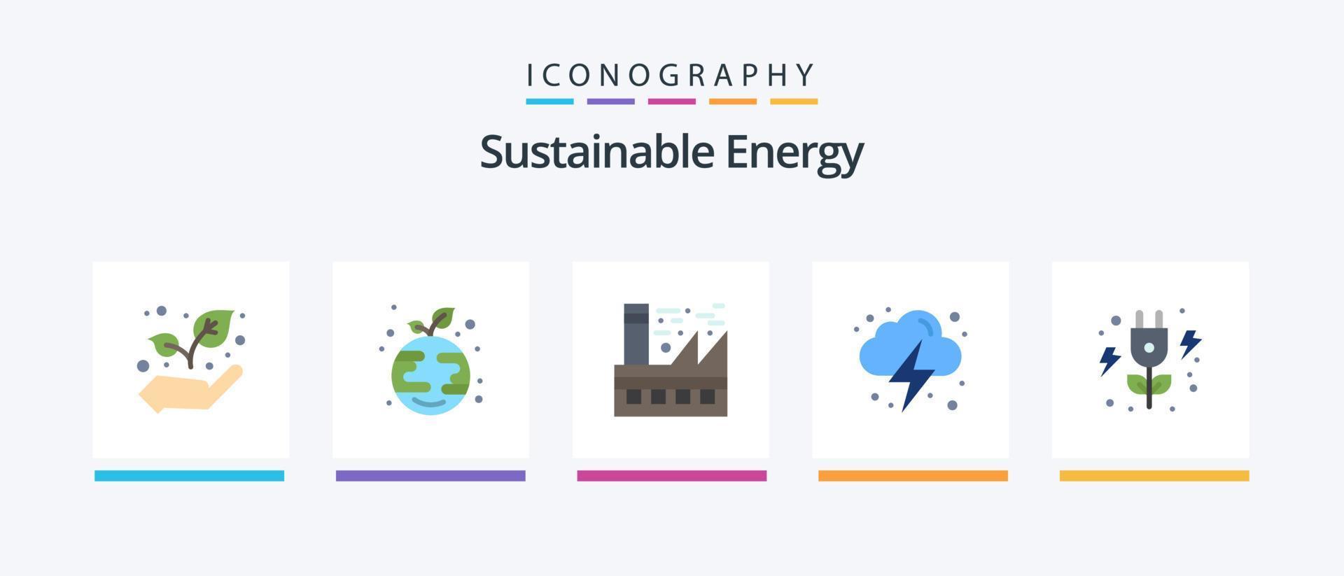 sostenibile energia piatto 5 icona imballare Compreso verde. nube. eco. potenza. elettricità. creativo icone design vettore