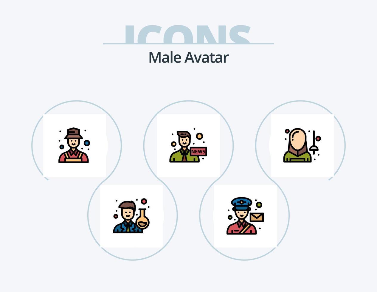 maschio avatar linea pieno icona imballare 5 icona design. circo. uomo. scherma. avatar. sport vettore