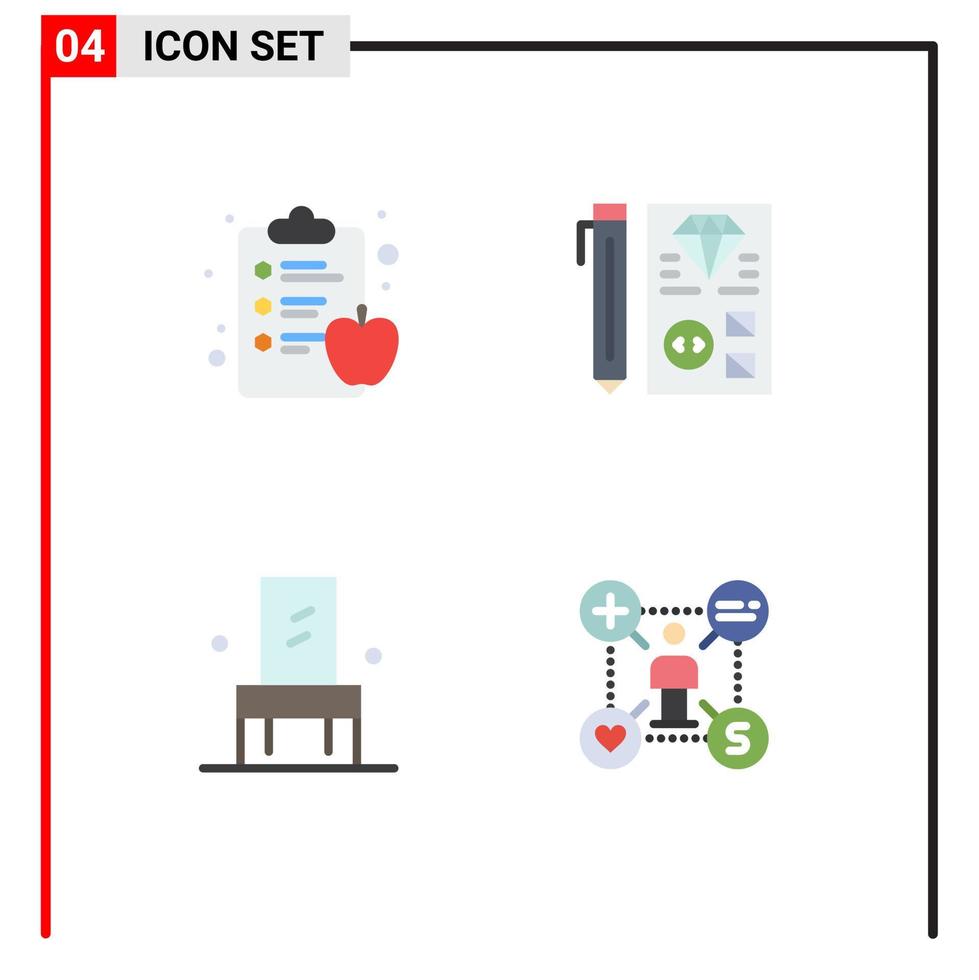 gruppo di 4 piatto icone segni e simboli per Mela mobilia codifica pianificazione posto a sedere modificabile vettore design elementi
