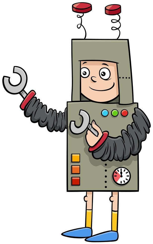 ragazzo in costume da robot all & # 39; illustrazione del fumetto della festa di halloween vettore
