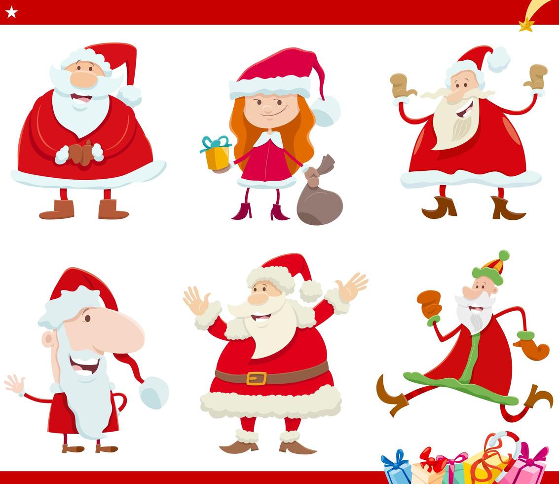 personaggi di Babbo Natale sul set di cartoni animati di Natale vettore