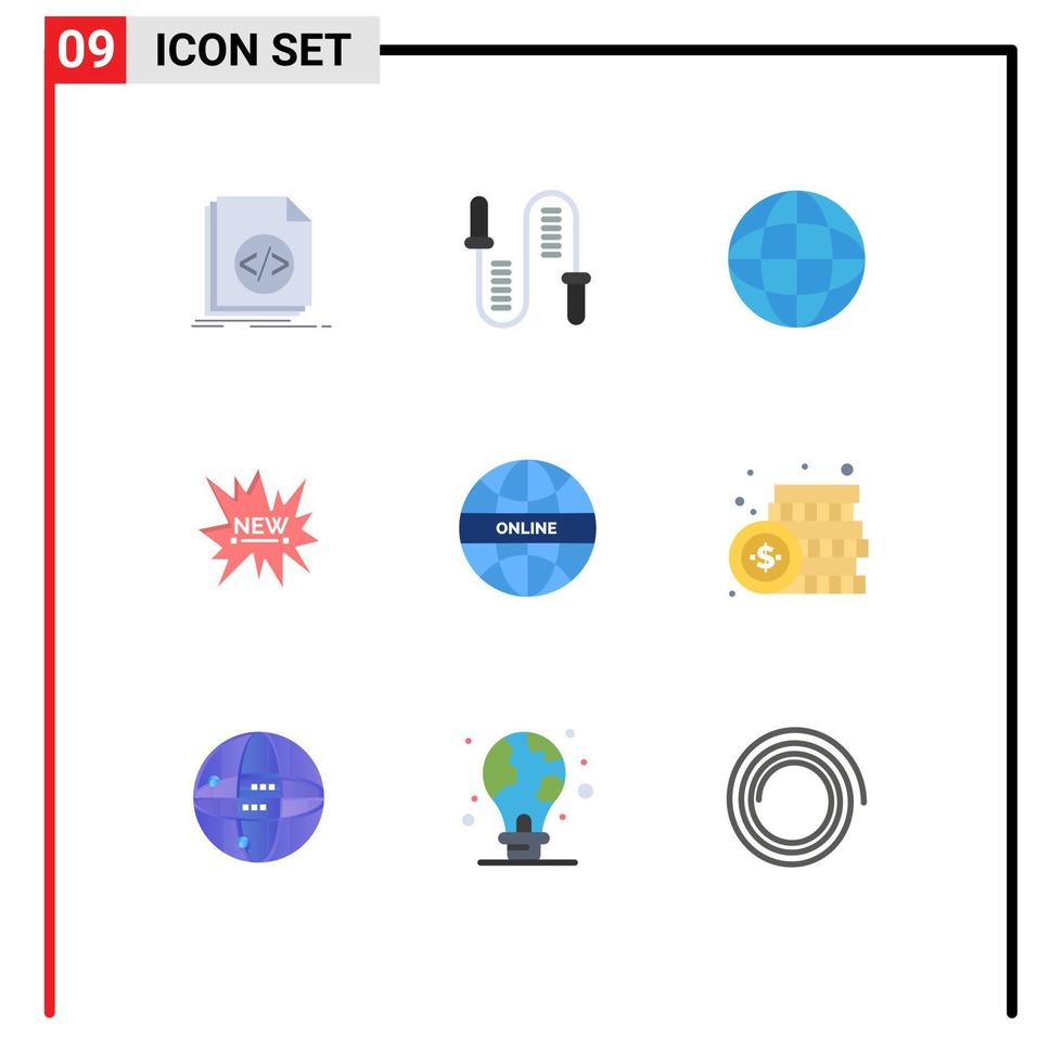 universale icona simboli gruppo di 9 moderno piatto colori di globale etichetta saltare shopping globo modificabile vettore design elementi