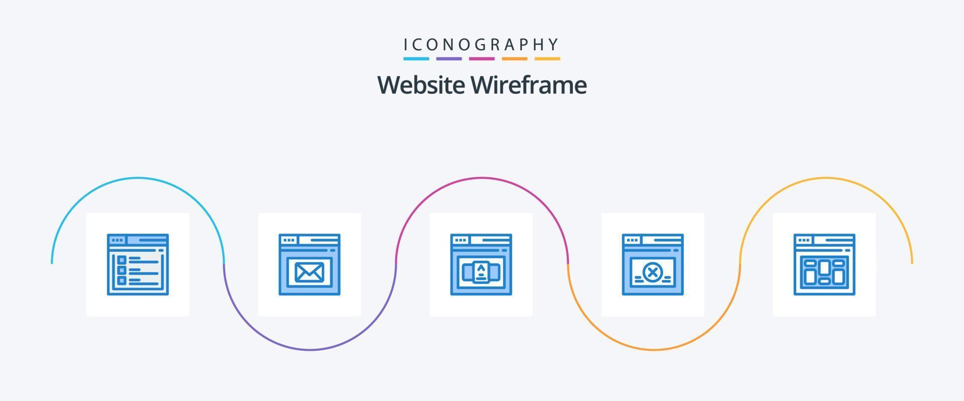 sito web wireframe blu 5 icona imballare Compreso sito web. sicuro. pagina. pagina. controllo vettore