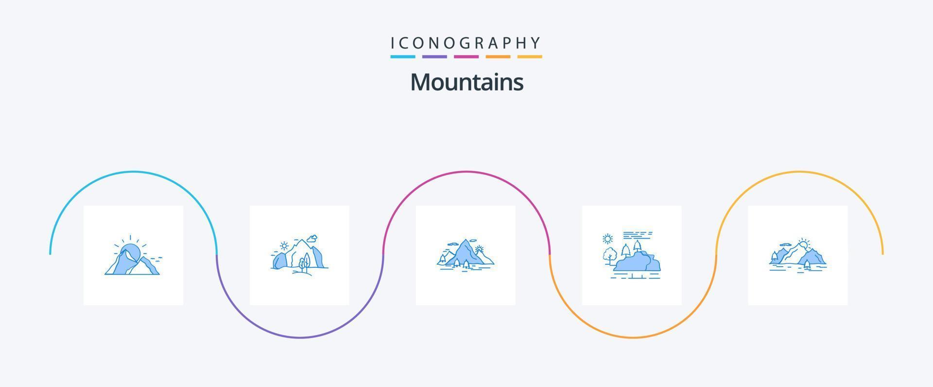 montagne blu 5 icona imballare Compreso natura. collina. montagna. scena. paesaggio vettore