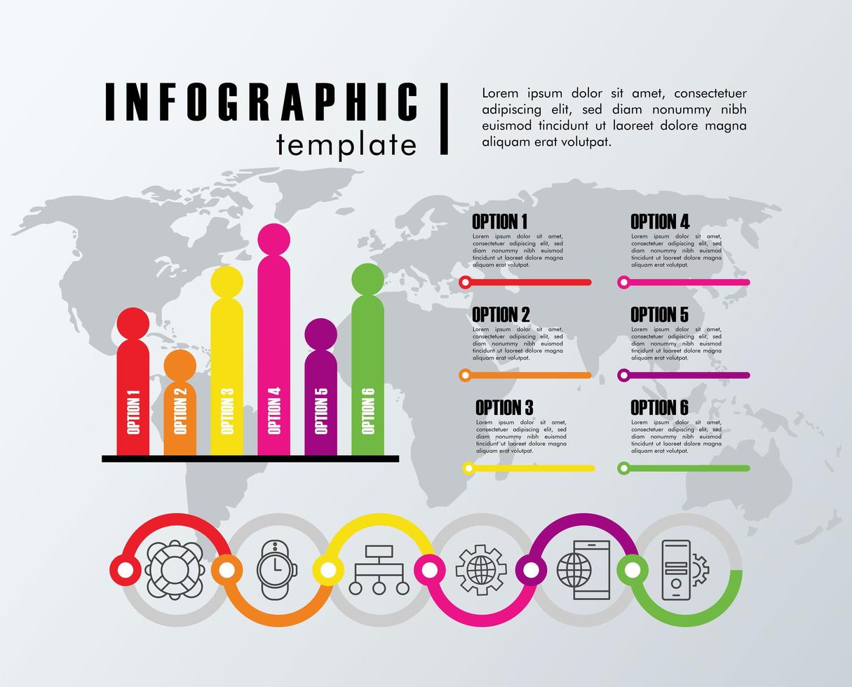 statistiche del modello di infografica con mappe del pianeta terra vettore