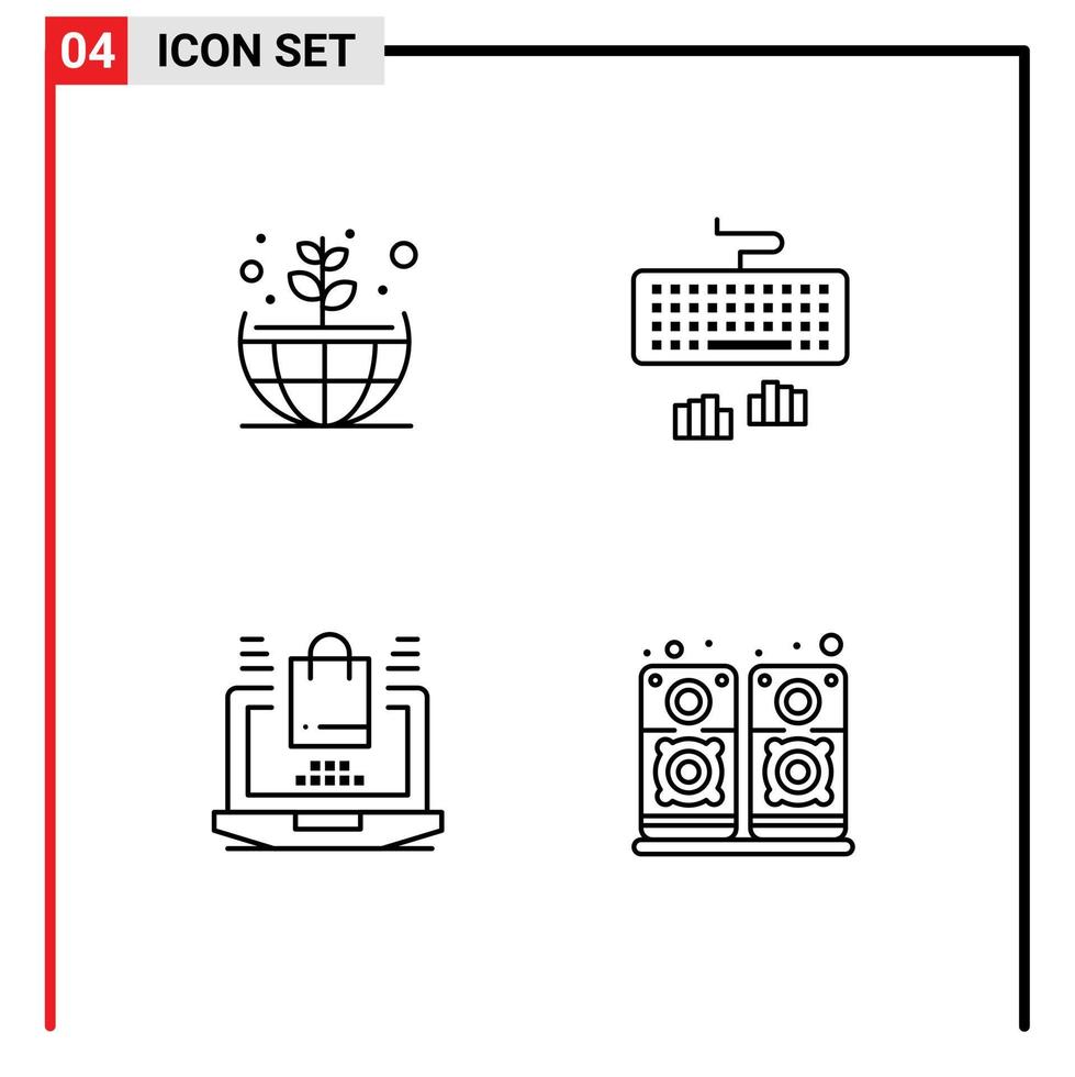 universale icona simboli gruppo di 4 moderno riga piena piatto colori di terra in linea tastiera digitando musica modificabile vettore design elementi
