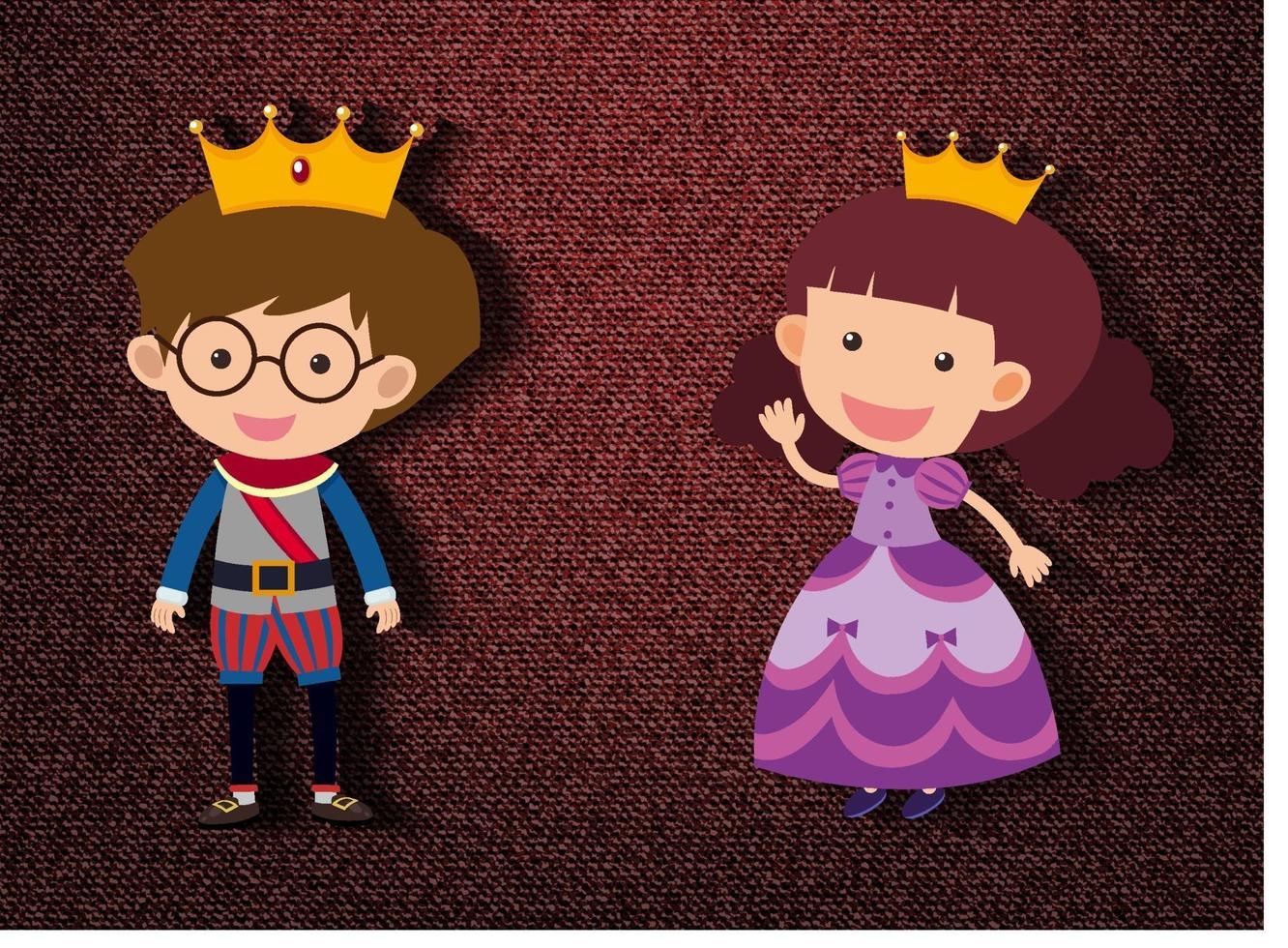 personaggio dei cartoni animati piccolo principe e principessa su sfondo rosso vettore